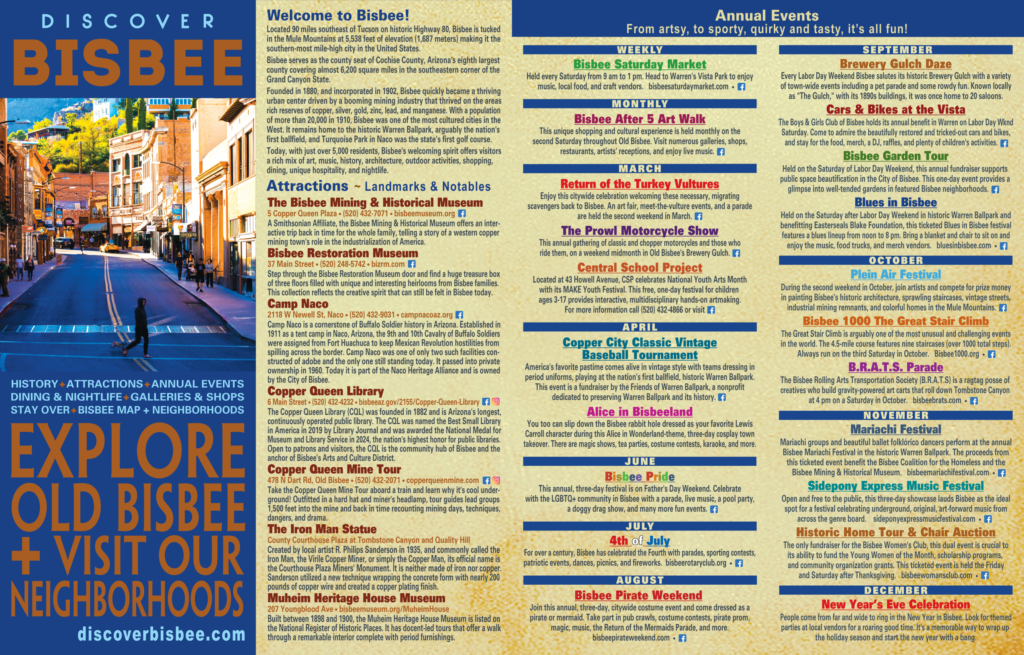 front page of 4 for the Discover Bisbee brochure and map