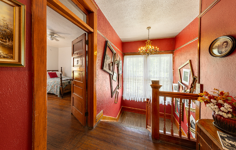 Oliver House bedroom, stairway and window